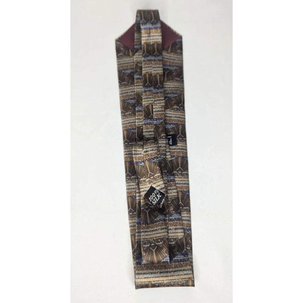 Picone Silk Tie Geometric Print Classic Vintage Style Neckwear - Neutral Colors